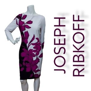 Joseph Ribkoff Black and White with Purple Flowers Dress Size 8